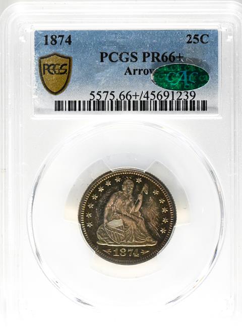 Picture of 1874 LIBERTY SEATED 25C PR66+