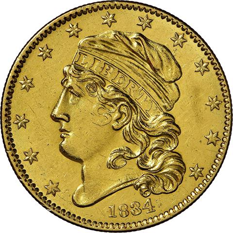 Picture of 1834 CAPPED BUST $5, CAPPED-PLAIN 4 MS61 