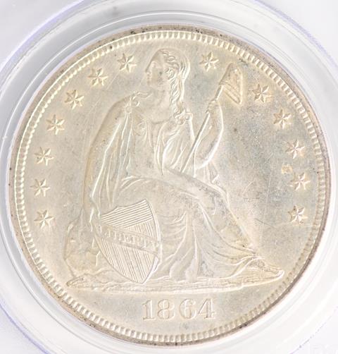 1864 LIBERTY SEATED S$1 MS65