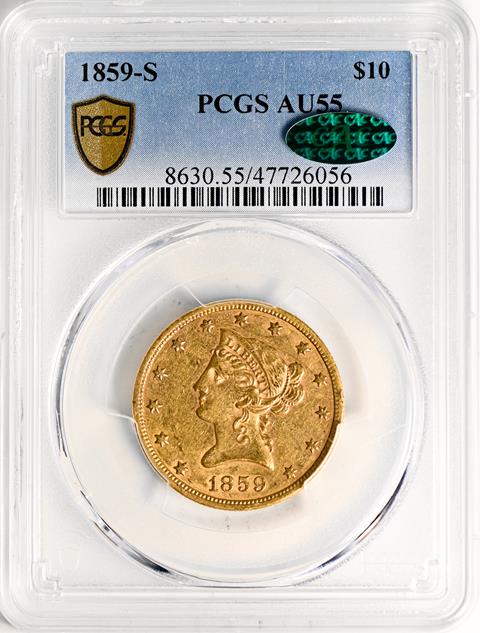 Picture of 1859-S LIBERTY HEAD $10 MS55