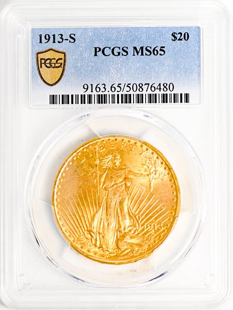 Picture of 1913-S ST. GAUDENS $20 MS65