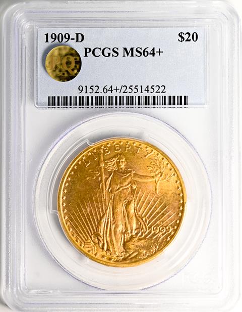 Picture of 1909-D ST. GAUDENS $20 MS64+