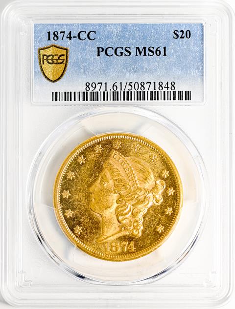 Picture of 1874-CC LIBERTY HEAD $20 MS61