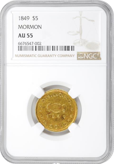 Picture of 1849 TERRITORIAL - MORMON GOLD (UTAH) $5 MS55 AU