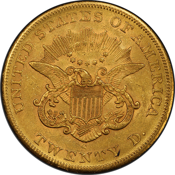 Picture of 1855-S LIBERTY HEAD $20 AU58 