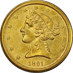 Picture of 1861-D LIBERTY $5 AU58 