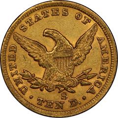 Picture of 1865/INV 186-S LIBERTY HEAD $10, 865/INVERTED 186 AU55 