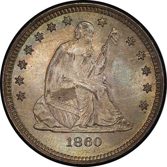 Picture of 1860-O LIBERTY SEATED 25C, NO MOTTO MS66 