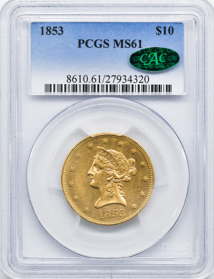 Picture of 1853 LIBERTY HEAD $10 MS61 