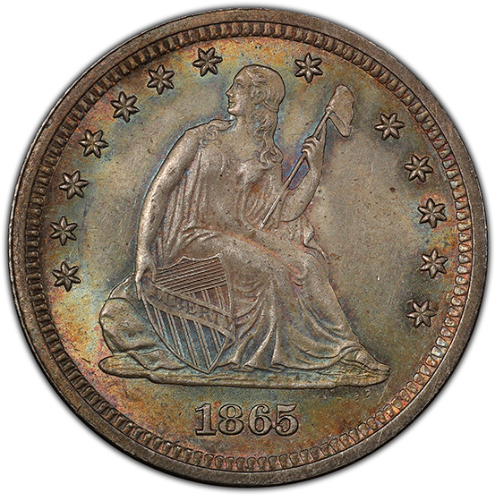 Picture of 1865 LIBERTY SEATED 25C, NO MOTTO MS66 