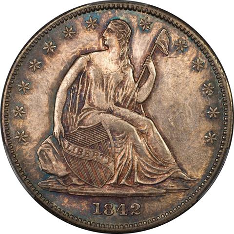 Picture of 1842-O LIBERTY SEATED 50C, SMALL DATE, REV 1839 MS62+ 