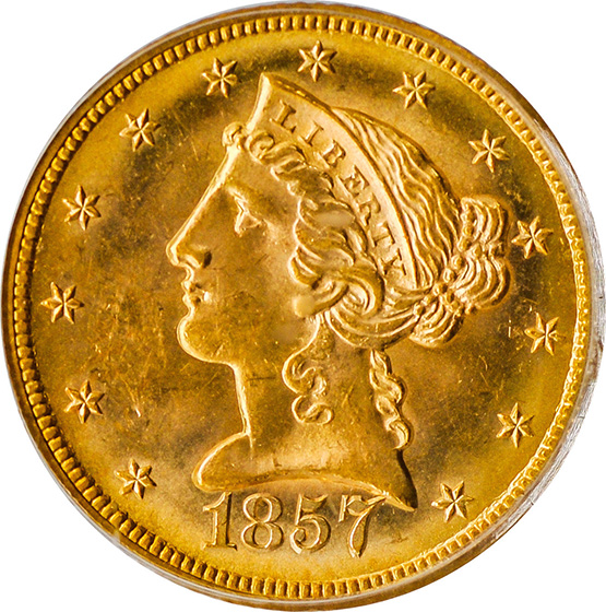 Picture of 1857-S LIBERTY $5 MS64 