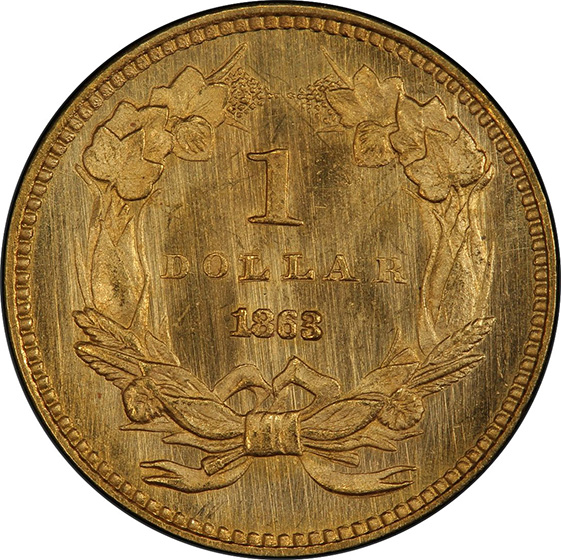 Picture of 1863 GOLD G$1, TYPE 3 MS66 