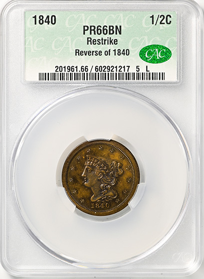 Picture of 1840 BRAIDED HAIR 1/2C, RESTRIKE PR66 Brown