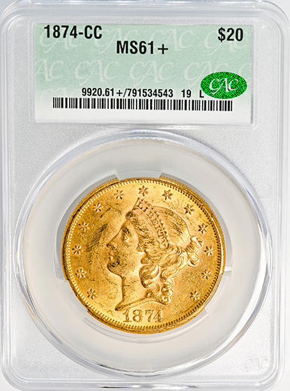 Picture of 1874-CC LIBERTY HEAD $20 MS61+ 