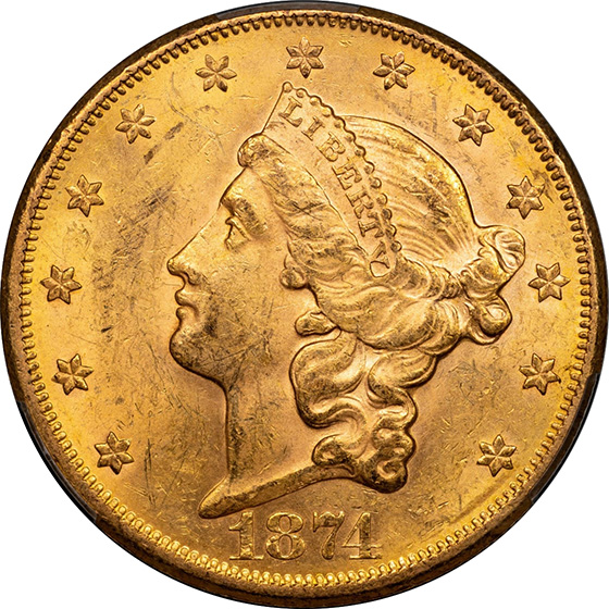 Picture of 1874-CC LIBERTY HEAD $20 MS61+ 