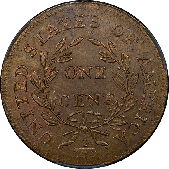 Picture of 1796 DRAPED BUST 1C, REVERSE OF 1795 MS65+ Brown