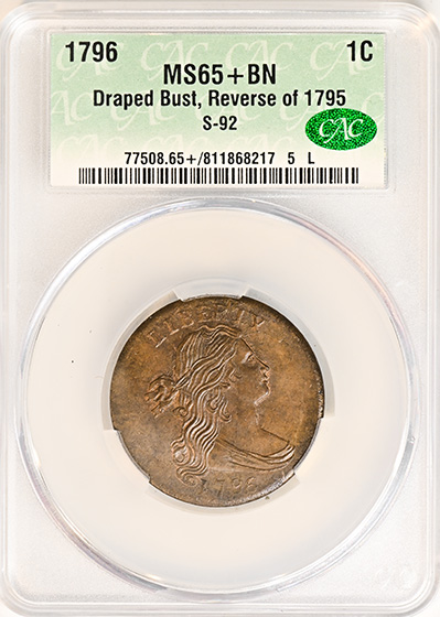 Picture of 1796 DRAPED BUST 1C, REVERSE OF 1795 MS65+ Brown