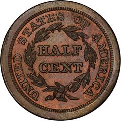 Picture of 1843 BRAIDED HAIR 1/2C, RESTRIKE PR65 Red Brown