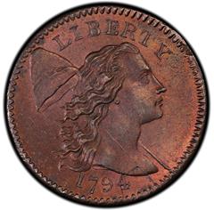 Picture of 1794 FLOWING HAIR LARGE 1C, HEAD OF 1794, LIBERTY CAP, DEN MS64+ Red Brown