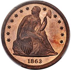 Picture of 1863 SEATED $1 J-346 PR65+ Red Brown