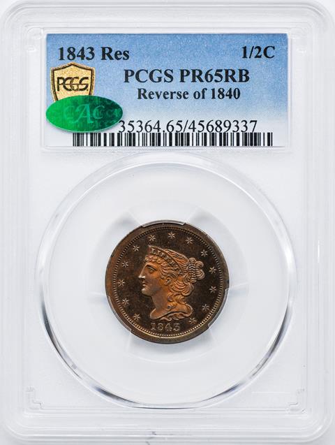 Picture of 1843 BRAIDED HAIR 1/2C, RESTRIKE PR65 Red Brown