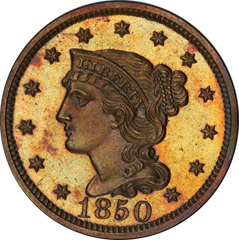 1853 Braided Hair Half Cent. C-1, the only known dies. Rarity-1