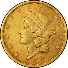 Picture of 1861-S LIBERTY HEAD $20, PAQUET AU50 