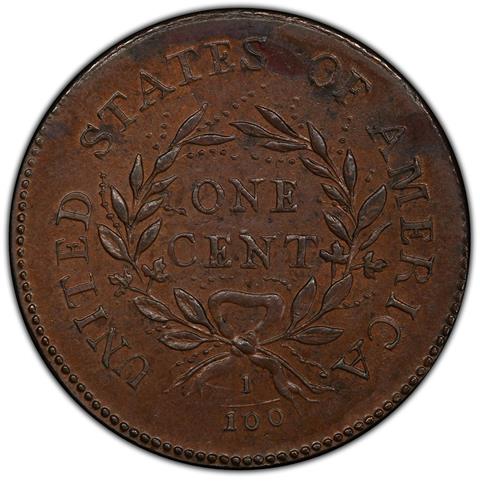 Picture of 1793 WREATH 1C, LETTERED EDGE MS62 Brown