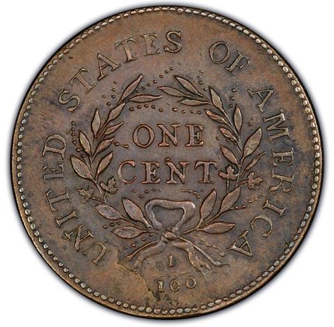 Picture of 1793 WREATH 1C, LETTERED EDGE AU55 Brown