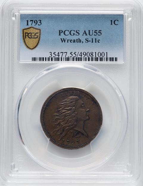 Picture of 1793 WREATH 1C, LETTERED EDGE AU55 Brown