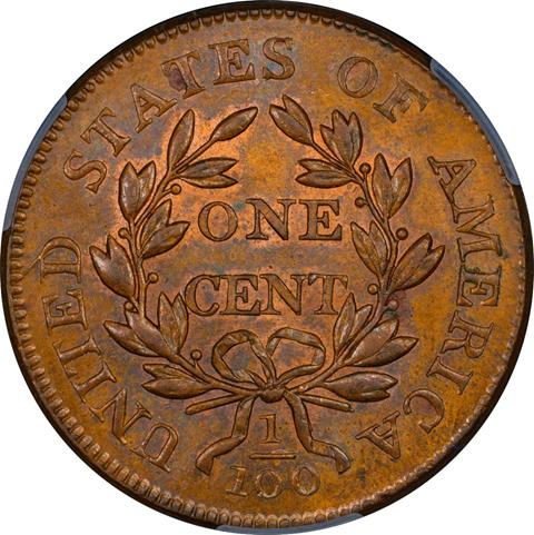 Picture of 1803 DRAPED BUST 1C, SMALL DATE, LG FRAC MS64 Red Brown