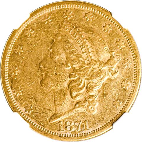 Picture of 1871-CC LIBERTY HEAD $20 AU55 