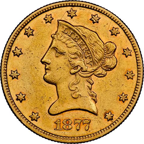 Picture of 1877 LIBERTY HEAD $10 AU58 