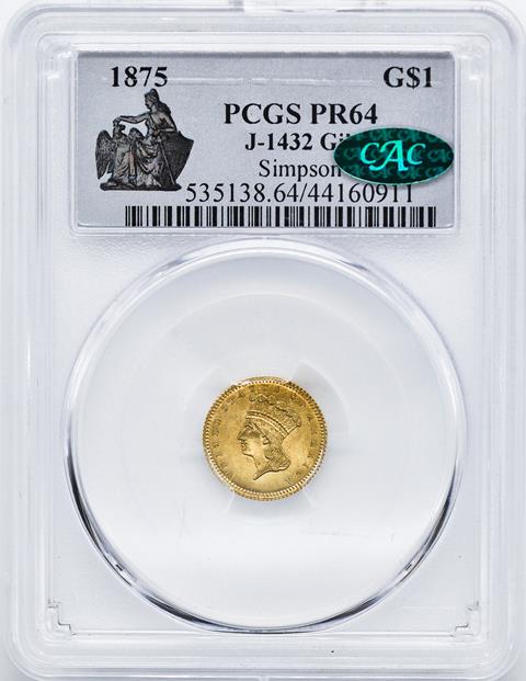 Picture of 1875 G$1 GILT J-1432 PR64 