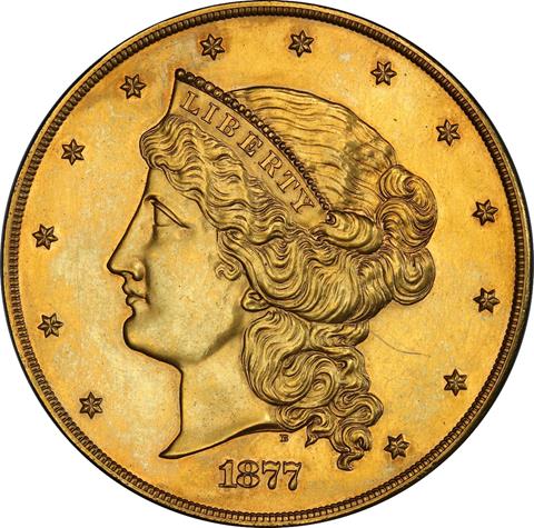 Picture of 1877 PATTERN HALF UNION $50, J-1547 GILT PR63 