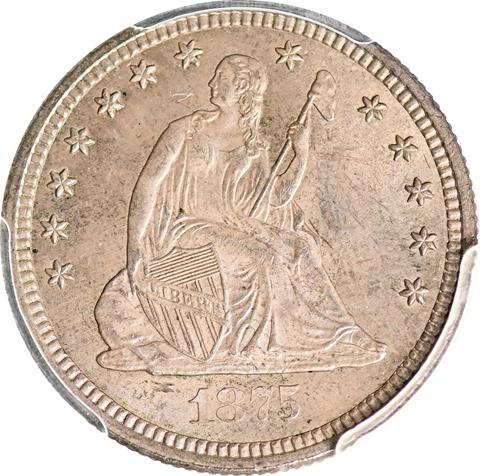 Picture of 1875-CC LIBERTY SEATED 25C, MOTTO MS64+ 