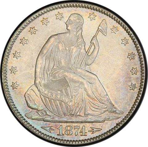 Picture of 1874 LIBERTY SEATED 50C, ARROWS MS66 