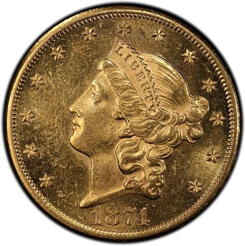 Picture of 1874-CC LIBERTY HEAD $20 MS61 