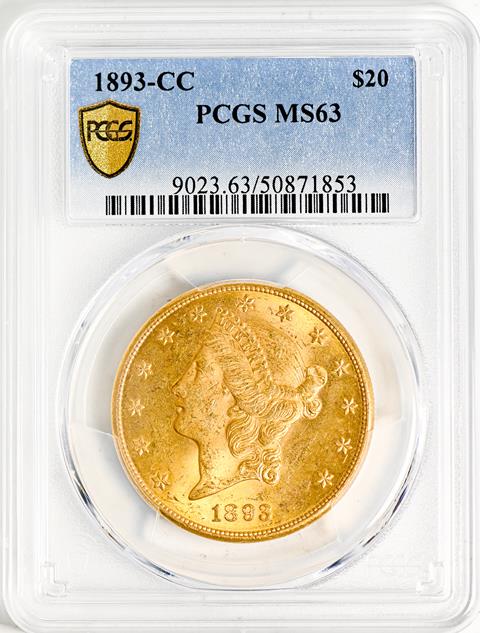 Picture of 1893-CC LIBERTY HEAD $20 MS63 