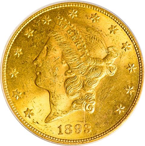 Picture of 1893-CC LIBERTY HEAD $20 MS63 