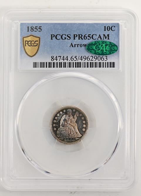 Picture of 1855 LIBERTY SEATED 10C, ARROWS PR65 Cameo