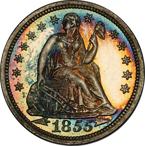 Picture of 1855 LIBERTY SEATED 10C, ARROWS PR65 Cameo