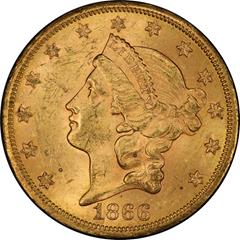 Picture of 1866-S LIBERTY HEAD $20, MOTTO MS62+ 