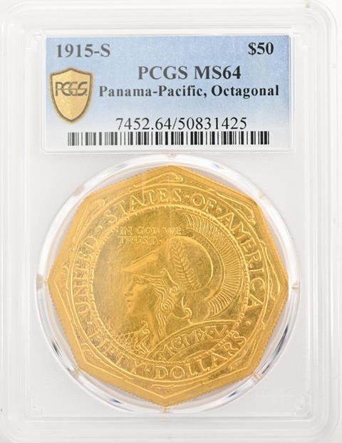 Picture of 1915-S GOLD $50, PAN-PAC OCTAGONAL MS64 