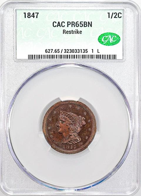 Picture of 1847 BRAIDED HAIR 1/2C, RESTRIKE PR65 Brown