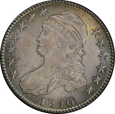 Picture of 1820/19 CAPPED BUST 50C, CURL BASE 2 MS64 