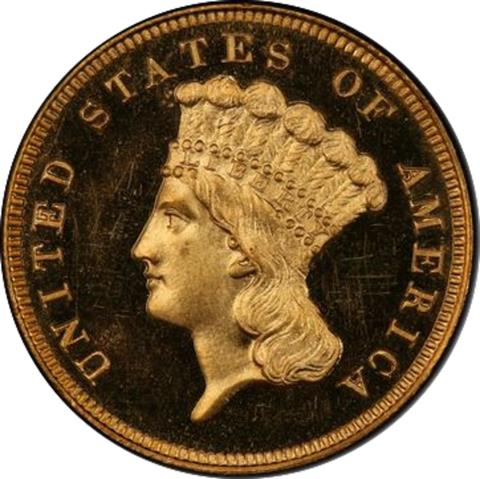 Picture of 1864 INDIAN PRINCESS $3 PR65+ Deep Cameo