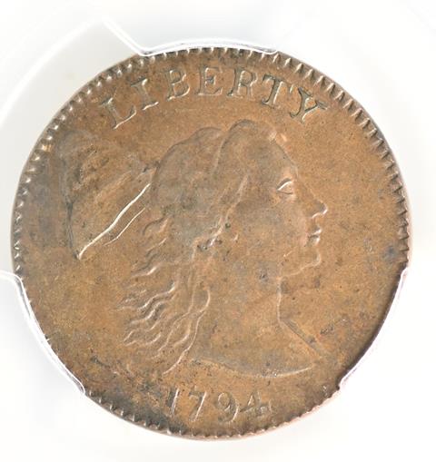 Picture of 1794 LIBERTY CAP 1C, HEAD OF 1793, DENT. BORDER MS62 Brown