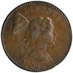 Picture of 1794 LIBERTY CAP 1C, HEAD OF 1793, DENT. BORDER MS62 Brown